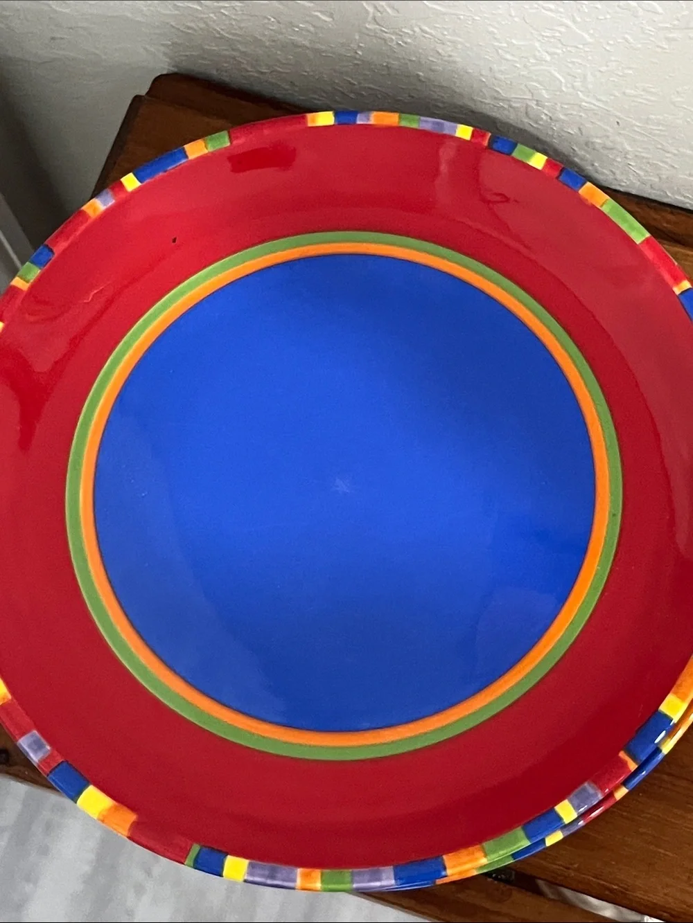 Dansk VTG Hand-Painted Antiqua Bright Dinner Plates with Multicolor Rim (4)